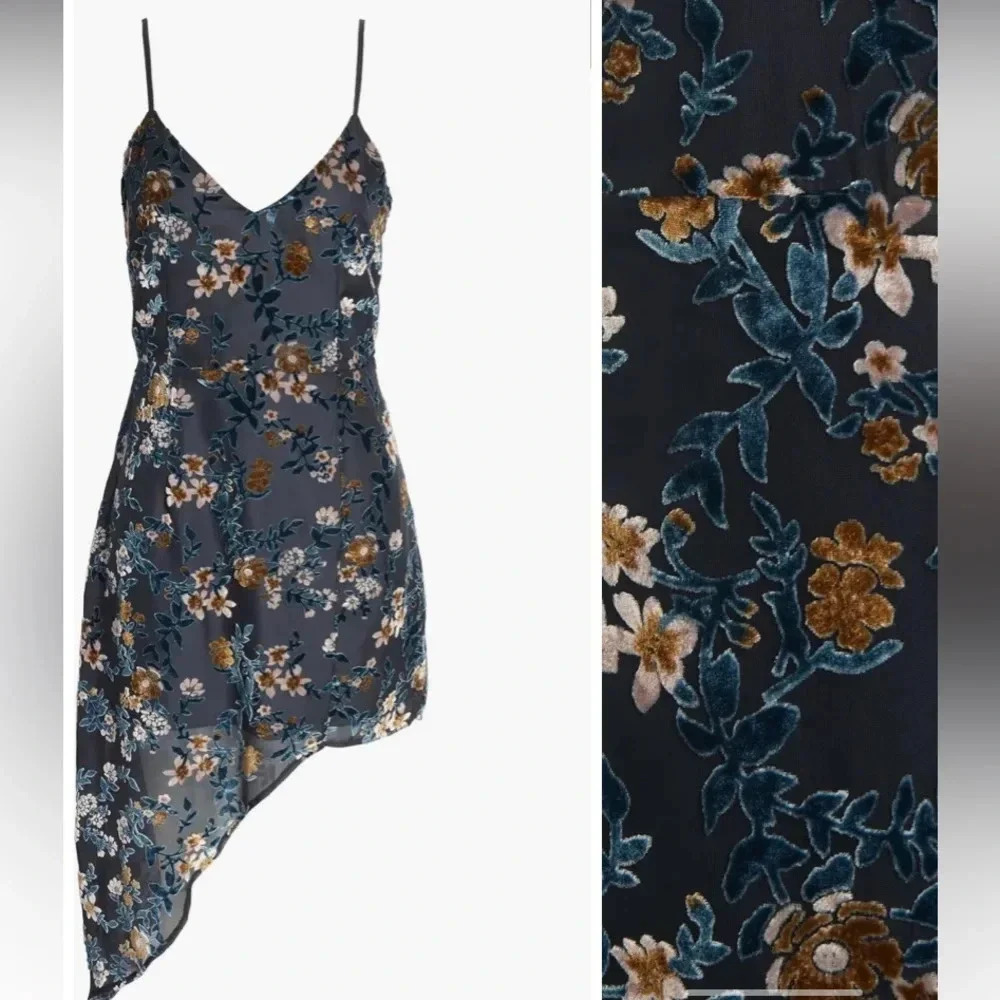 Lulus Evenings with You Dark Teal Floral Velvet Asymmetrical Dress - Picture 5 of 16